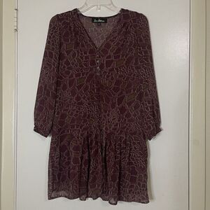 Sam Edelman printed red tunic ruffe hem long sleeve dress 2pc removable slip XS